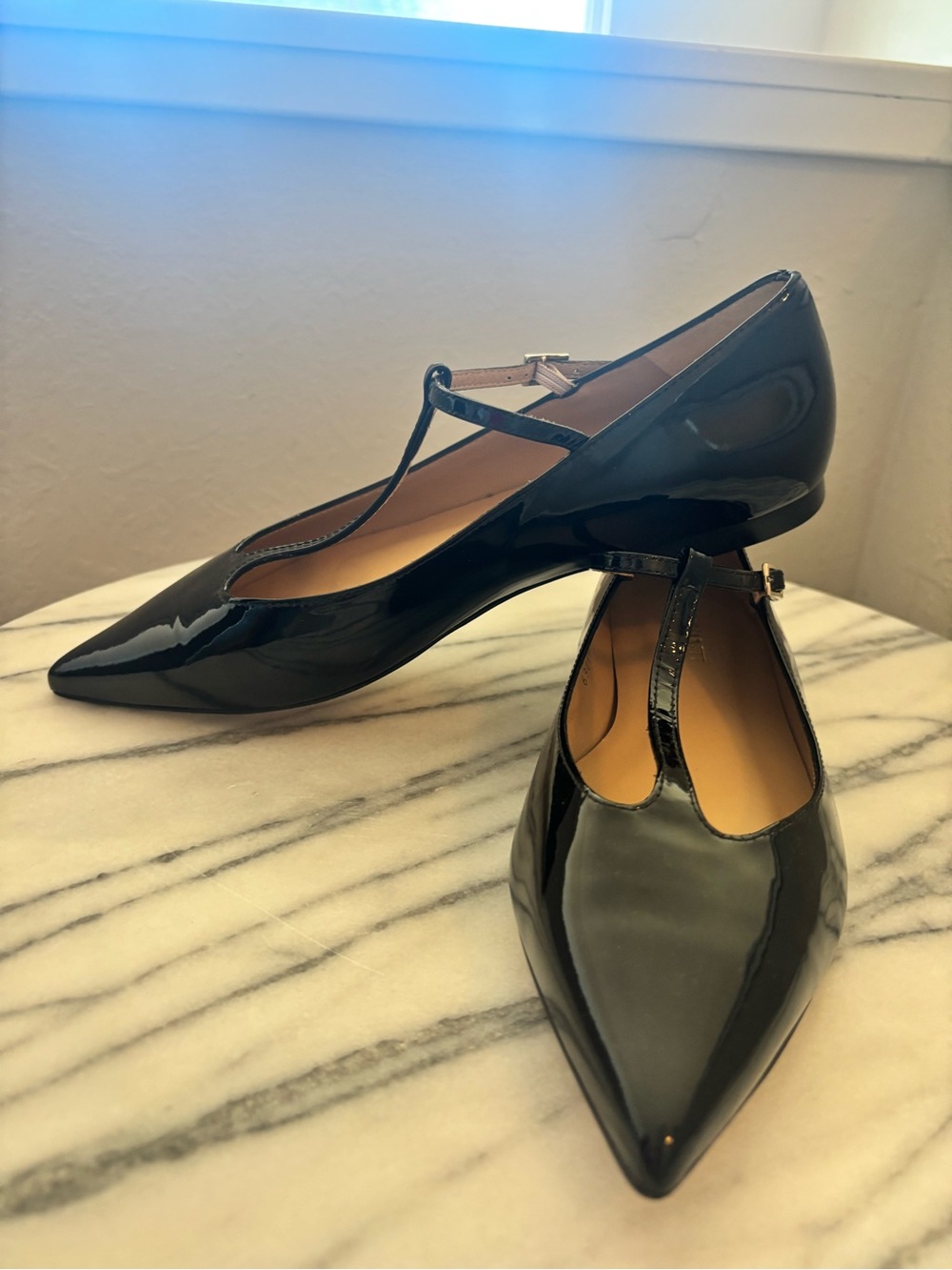 LK Bennett Black Patent T-Strap Ballet Flats
